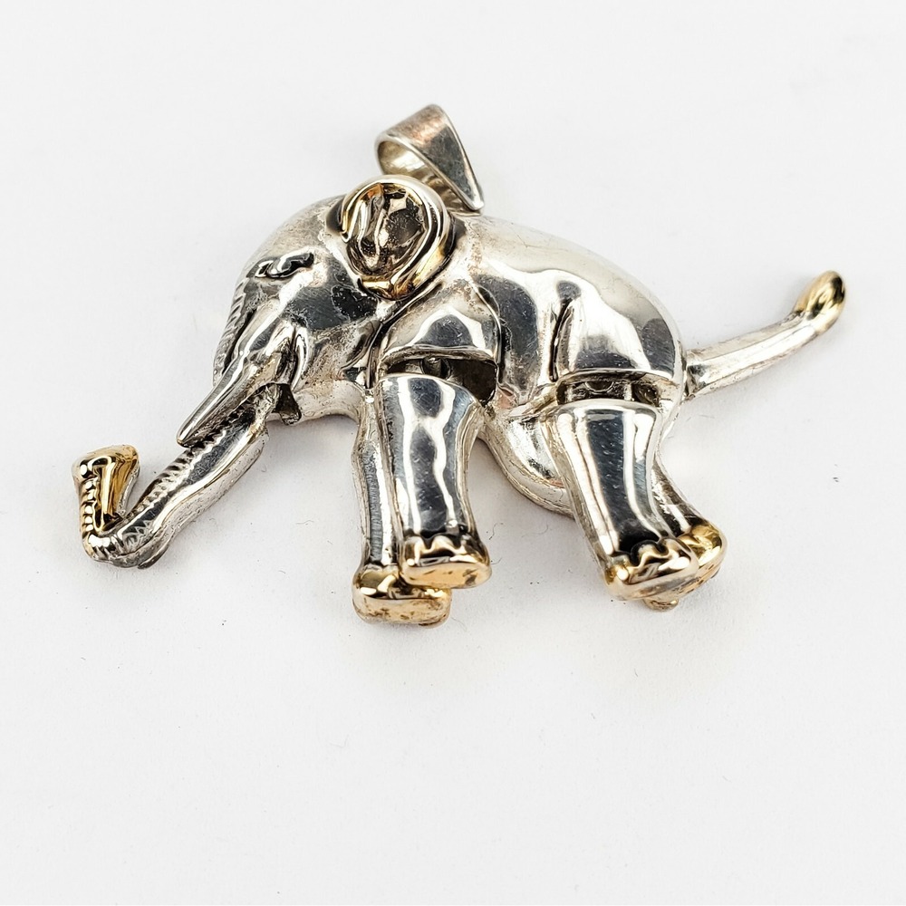 Vintage Silver and Gold Tone Articulated Elephant Pendant Super Cute - Picture 3 of 5